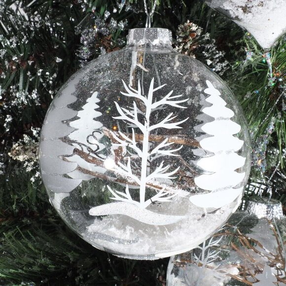 Christmas Ornaments Nature 3 Clear Filled Painted Grapevine Tree Snow - Picture 2 of 9